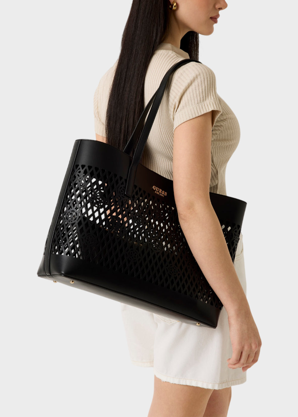 Borsa a spalla grande Letty, forata con pochette interna