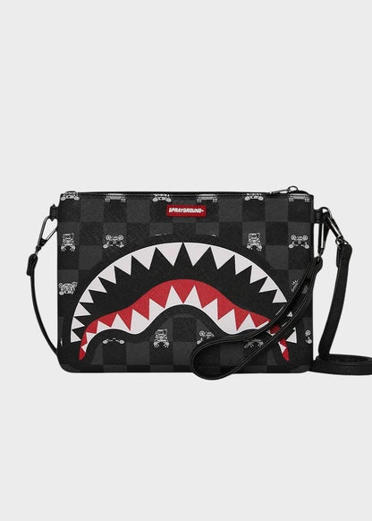 Pochette Gray Peeking Character Check con tracolla e manico da polso