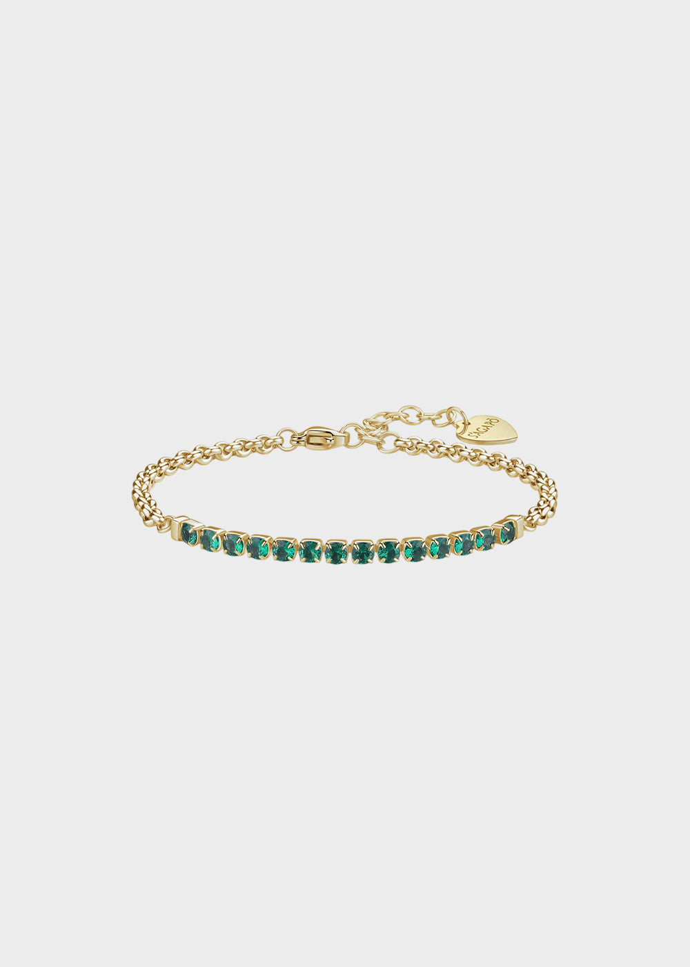 Bracciale Dazzly in acciaio con finitura pvd oro 14K e centrale tennis e cubic zirconia verde