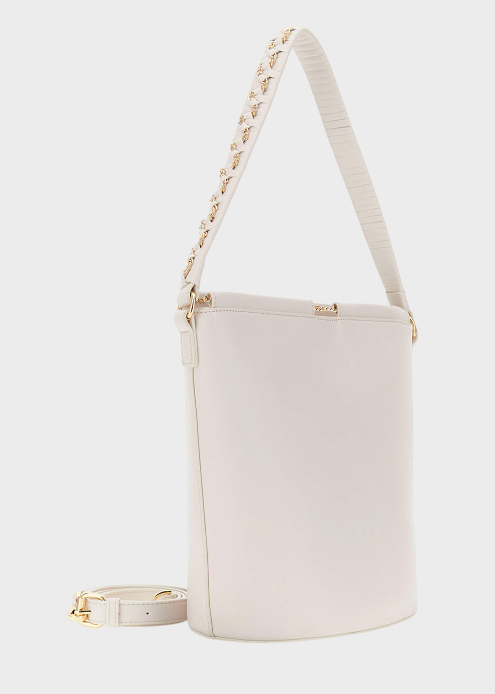 Borsa da spalla a secchiello con tracolla e catenina pendente