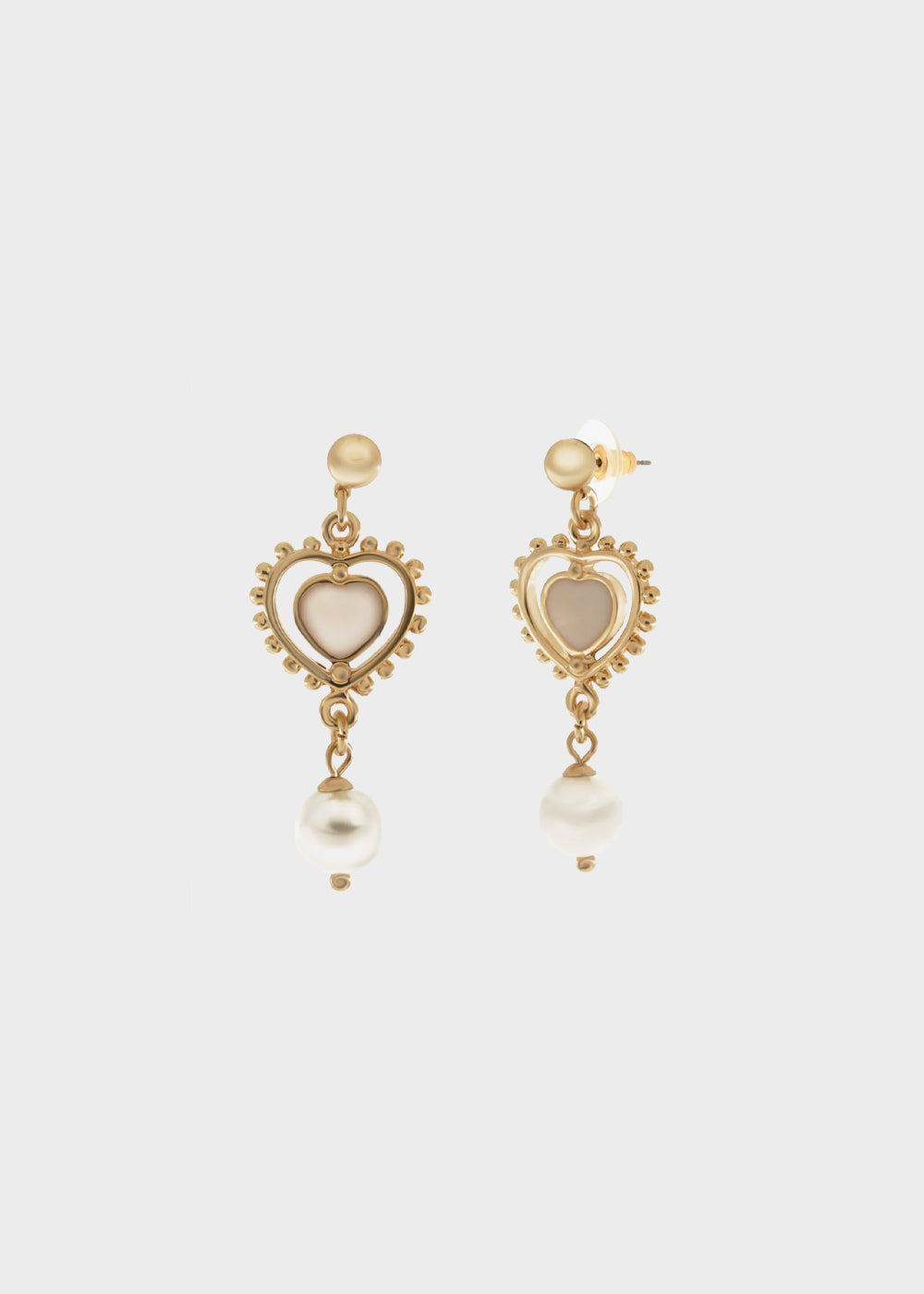 Orecchini in Metallo con cuore pendente e perla bianca placcato oro