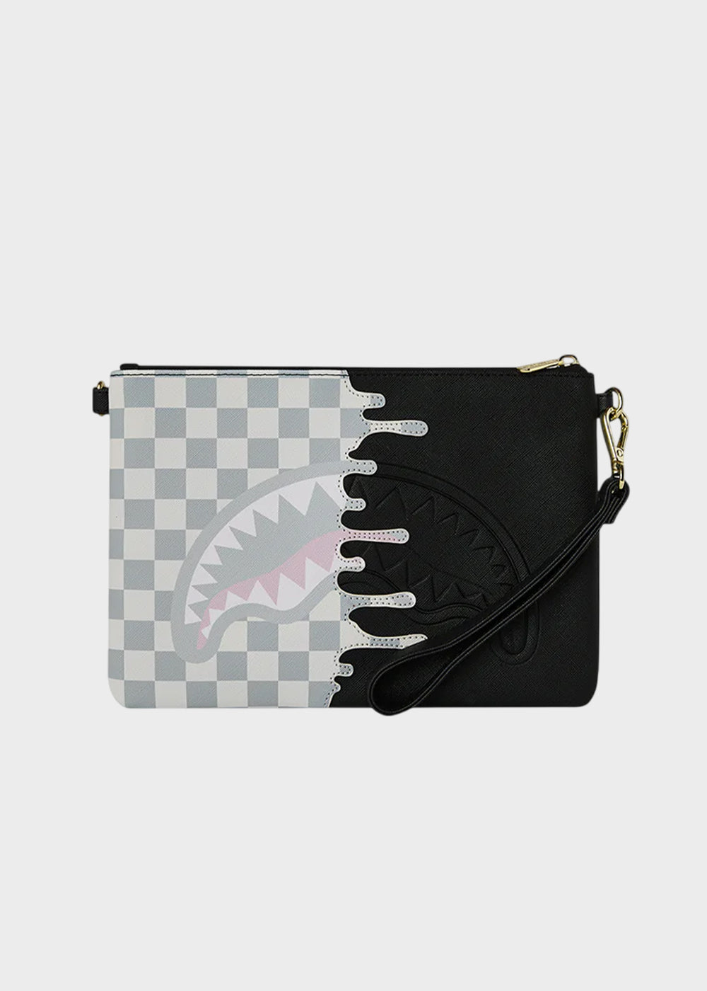 Pochette Cream Check Side Drip con tracolla e manico da polso