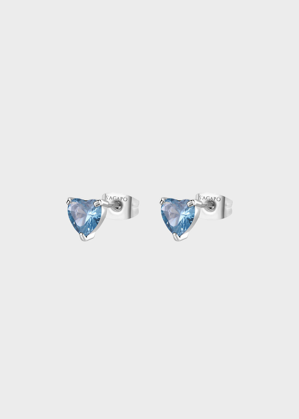 Orecchini a lobo Dazzly in acciaio con cubic zirconia a forma di cuore acquamarina