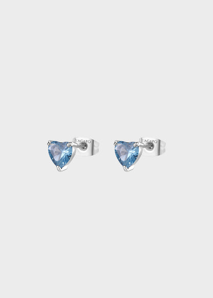 Orecchini a lobo Dazzly in acciaio con cubic zirconia a forma di cuore acquamarina