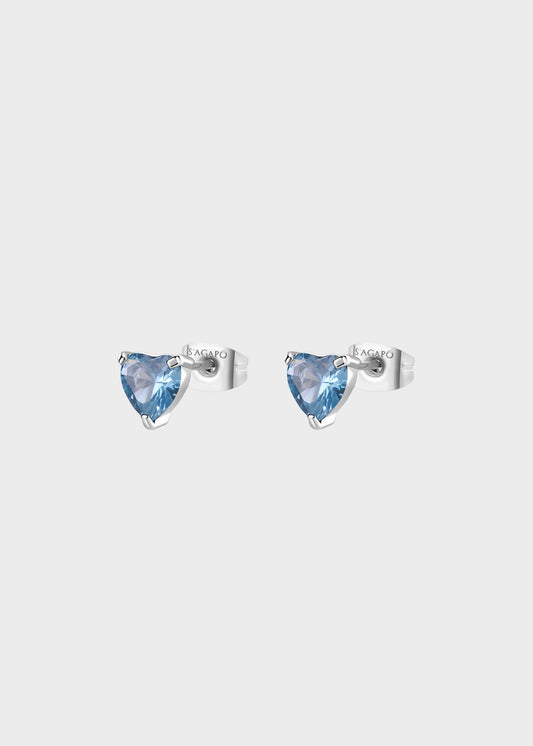 Orecchini a lobo Dazzly in acciaio con cubic zirconia a forma di cuore acquamarina