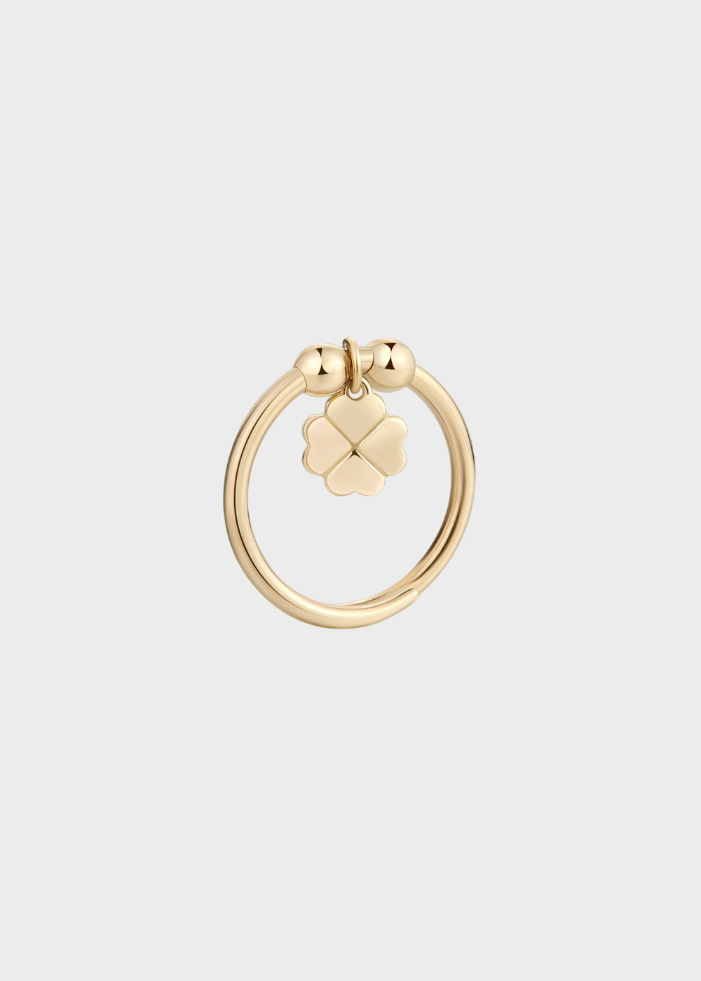 Anello regolabile Feelings in acciaio con finitura pvd oro 14K e sfere e pendente a forma di quadrifoglio