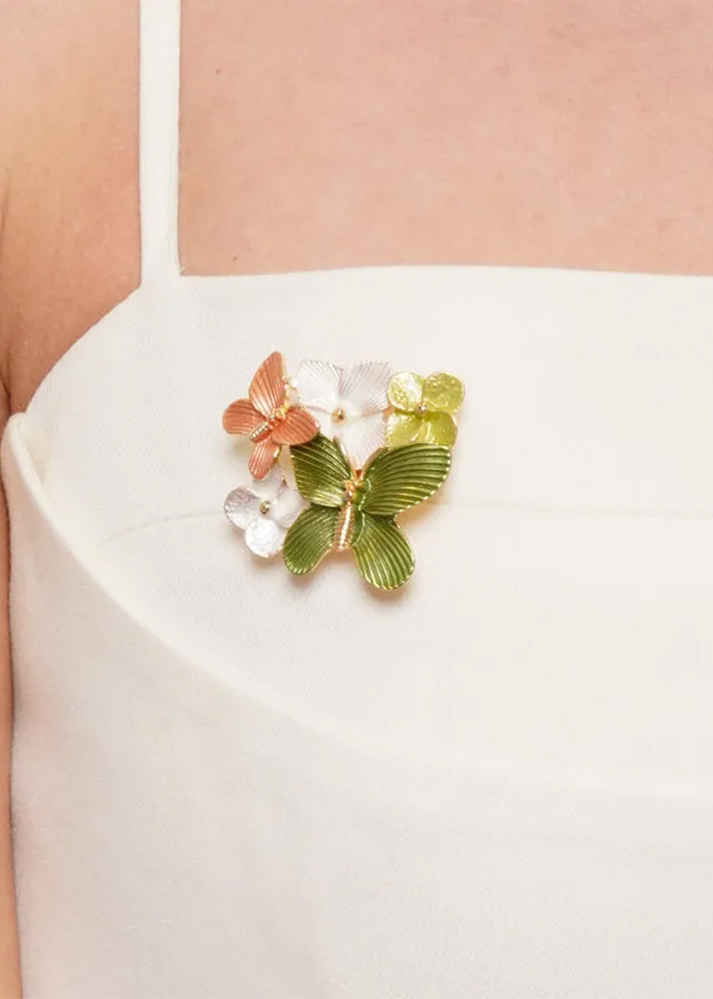 Spilla in Metallo magnetica con fiori e farfalle