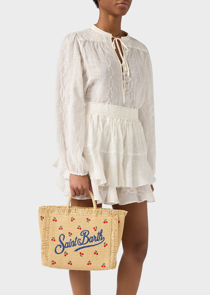 Borsa da mare media Colette Cherry con tracolla in tessuto effetto paglia