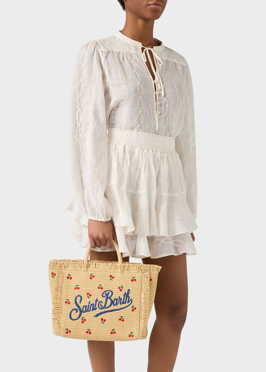 Borsa da mare media Colette Cherry con tracolla in tessuto effetto paglia