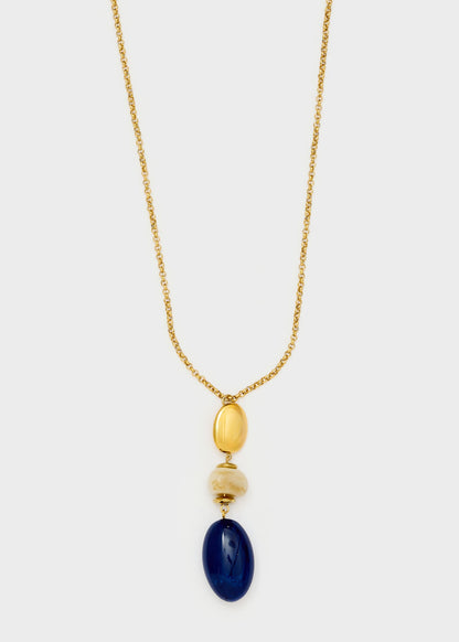 Collana Paola lunga con pendente blu, in acciaio