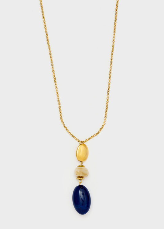 Collana Paola lunga con pendente blu, in acciaio