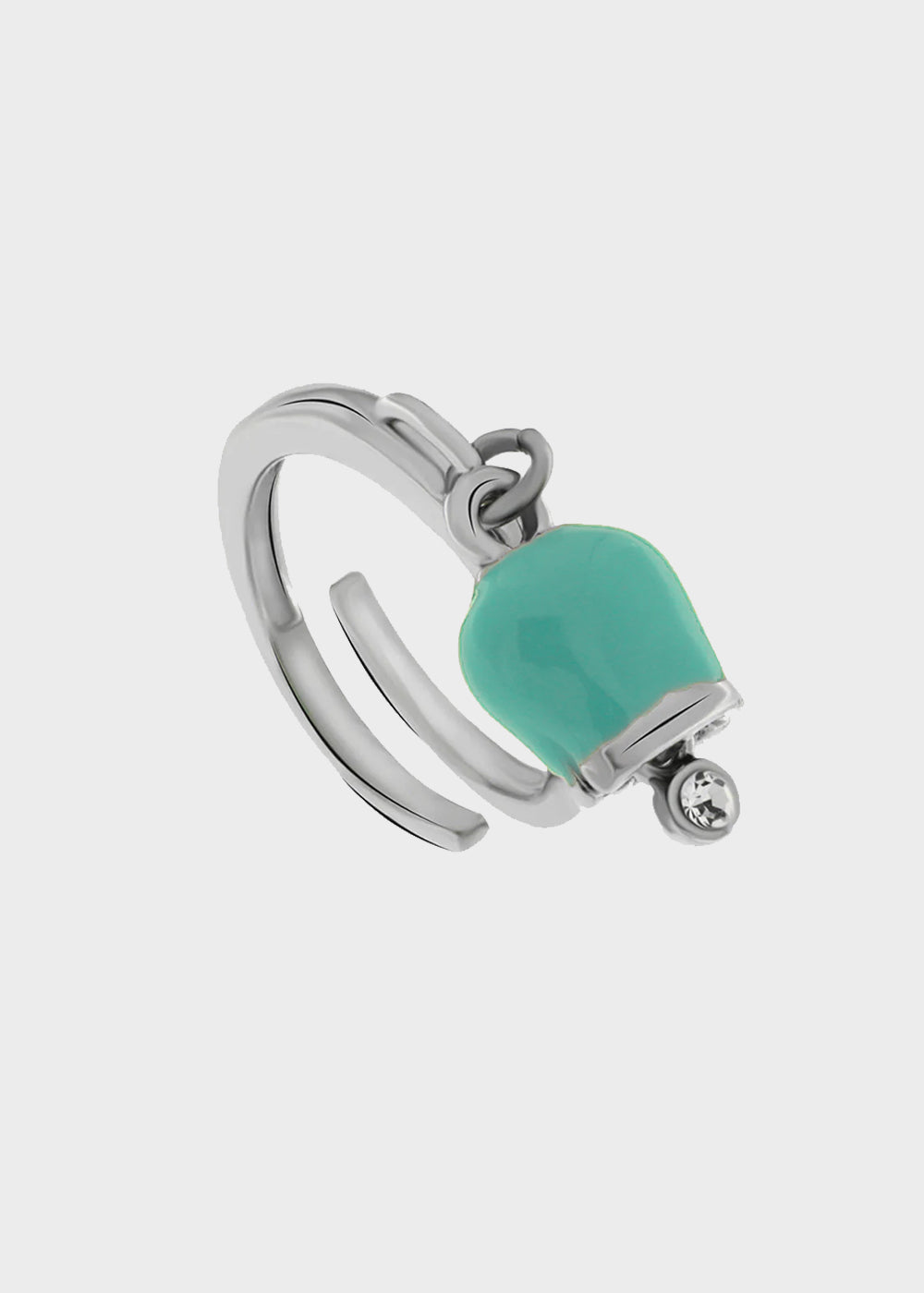 Anello in Metallo color argento con campanella portafortuna pendente turchese e punto luce
