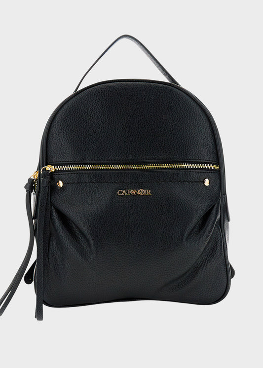 Zaino con zip frontale e logo metallico