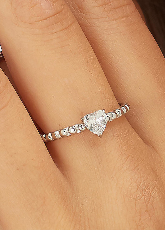 Anello regolabile Dazzly in acciaio con pietra a forma di cuore