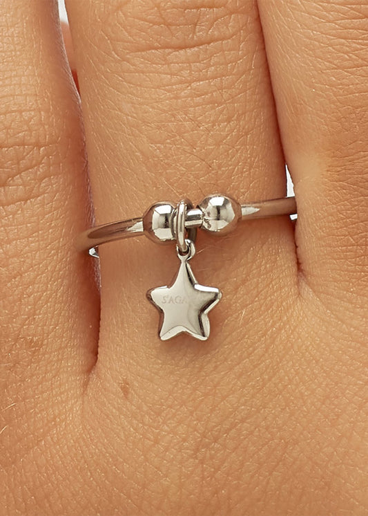 Anello regolabile Feelings in acciaio con sfere e pendente a forma di stella
