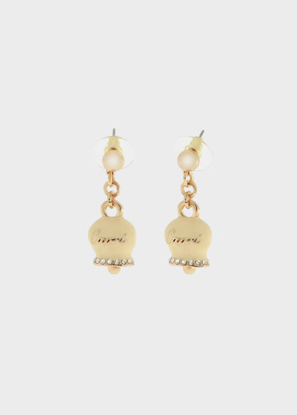 Orecchini in Metallo color oro con campanella Capri crema e cristalli