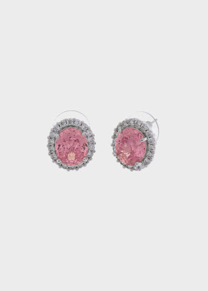 Orecchini in Metallo color argento con zirconi rosa