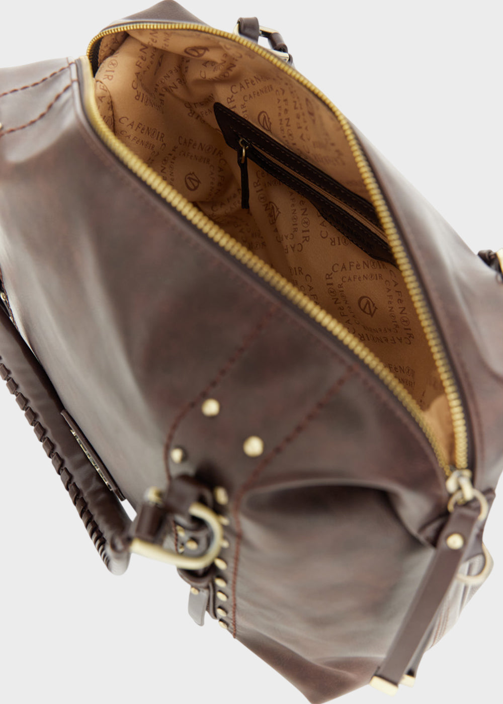 Borsa a mano effetto vintage con borchie e tracolla-4