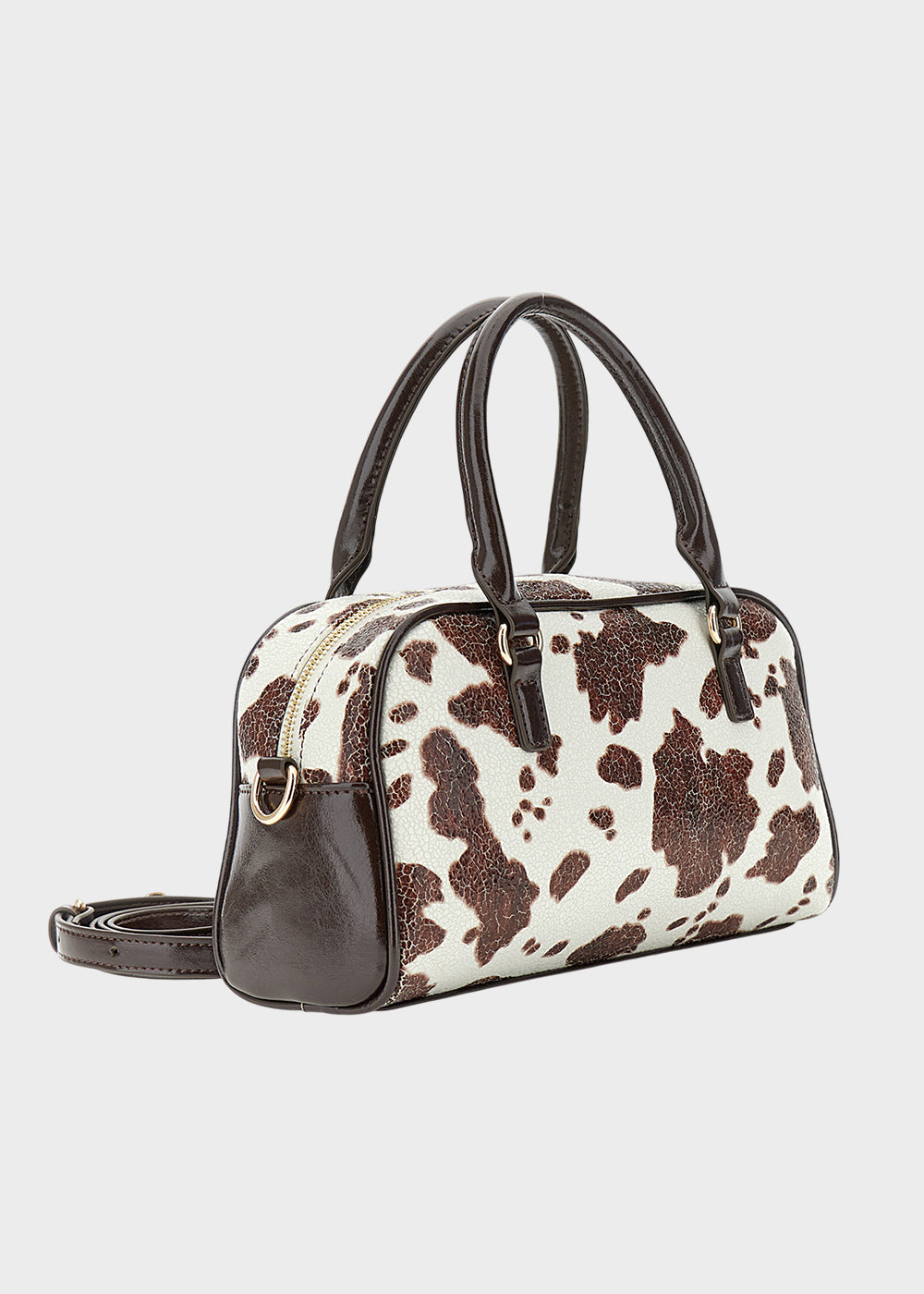 Borsa a mano con tracolla e trama mucca-3