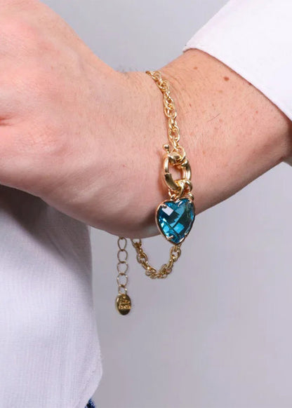 Bracciale in Metallo color oro con cuore azzurro