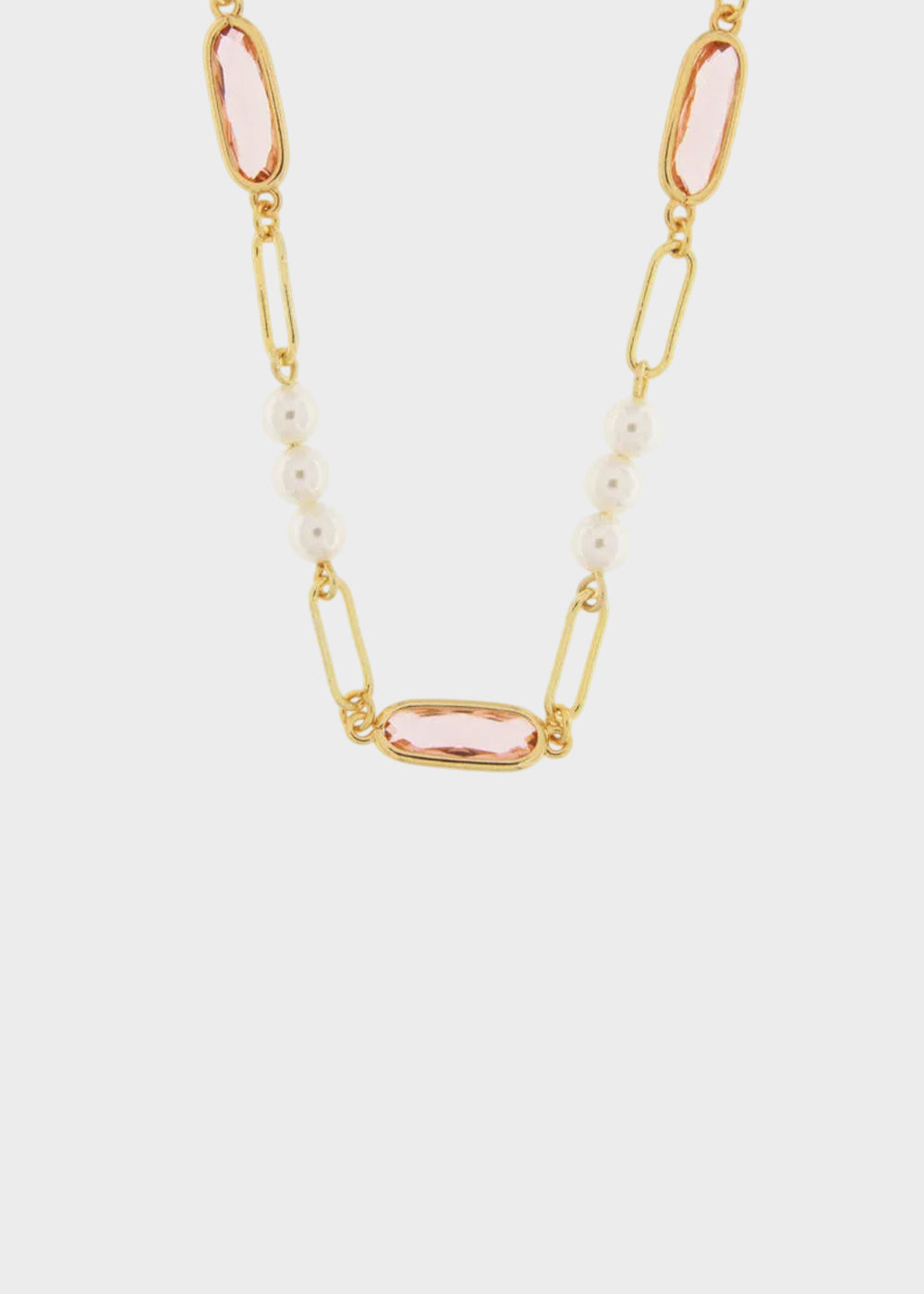Collana in Metallo color oro con perline e cristalli rosa