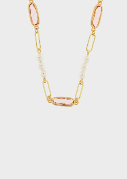 Collana in Metallo color oro con perline e cristalli rosa