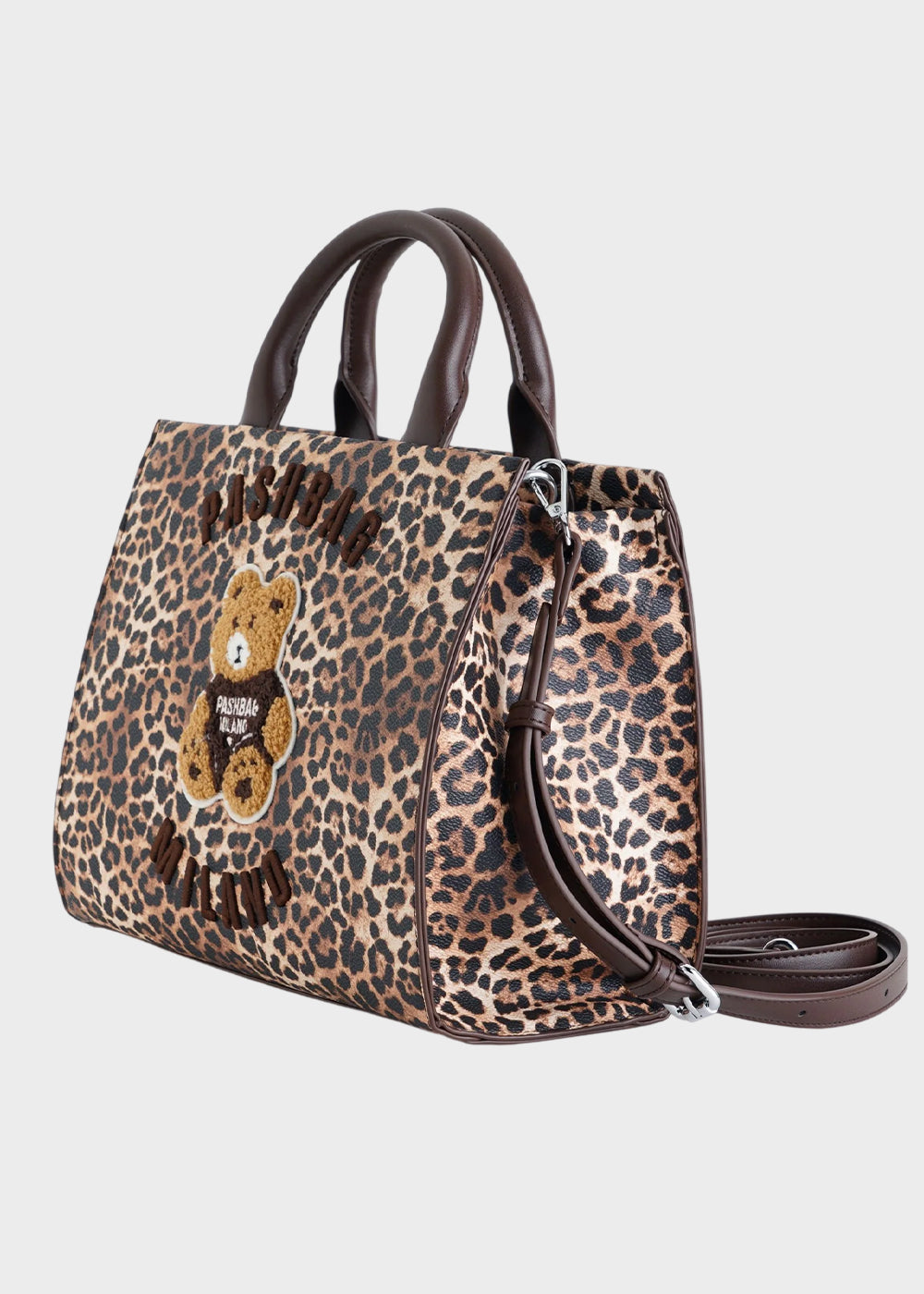 Borsa a mano Marge Leopard con tracolla e applicazione orsetto centrale Teddy-2