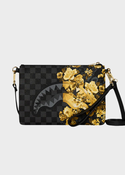 Pochette Gold Floral Remix con tracolla e manico da polso
