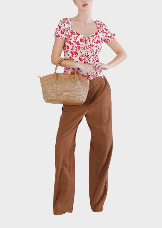 Borsa a mano effetto rafia con tracolla