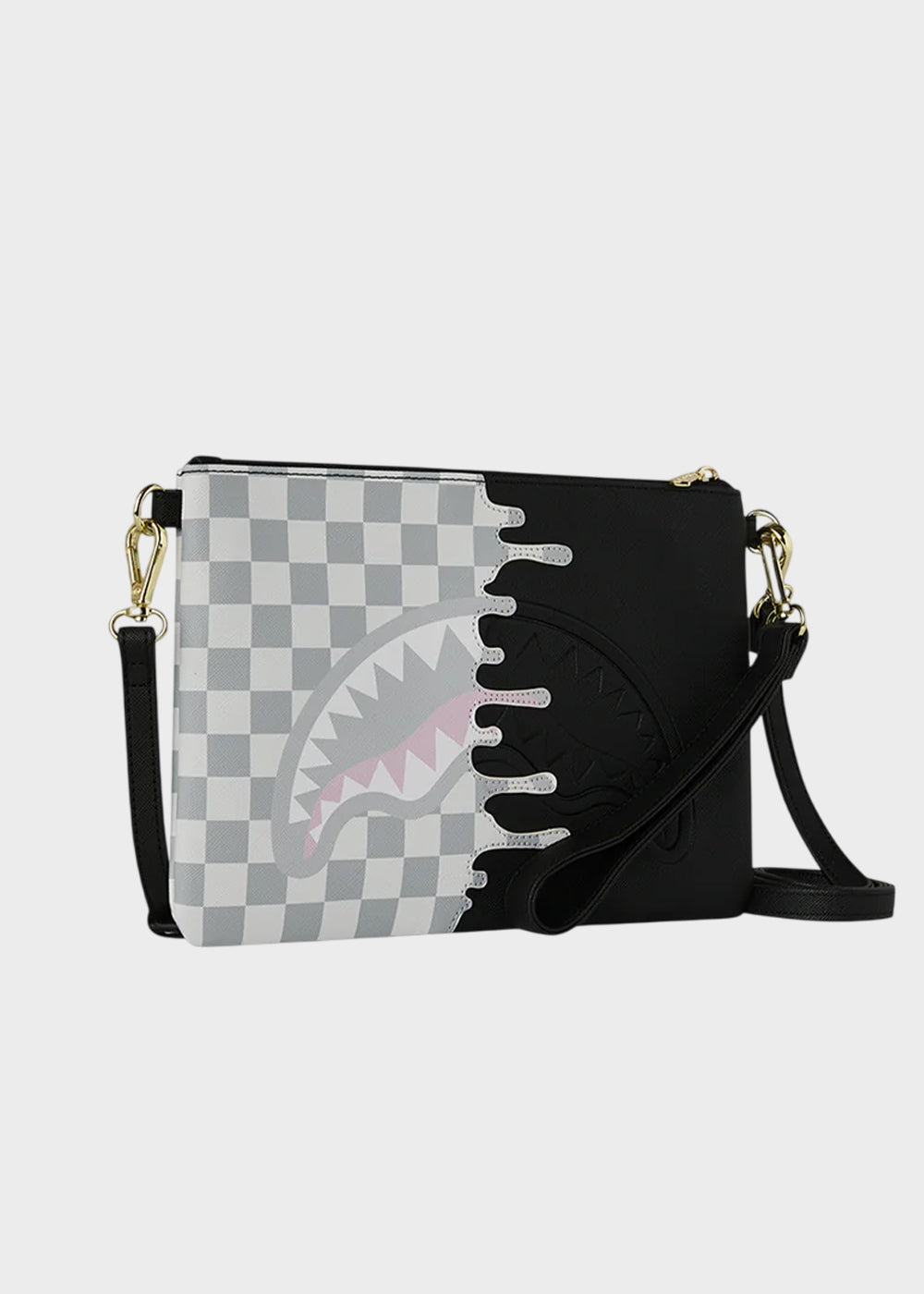 Pochette Cream Check Side Drip con tracolla e manico da polso