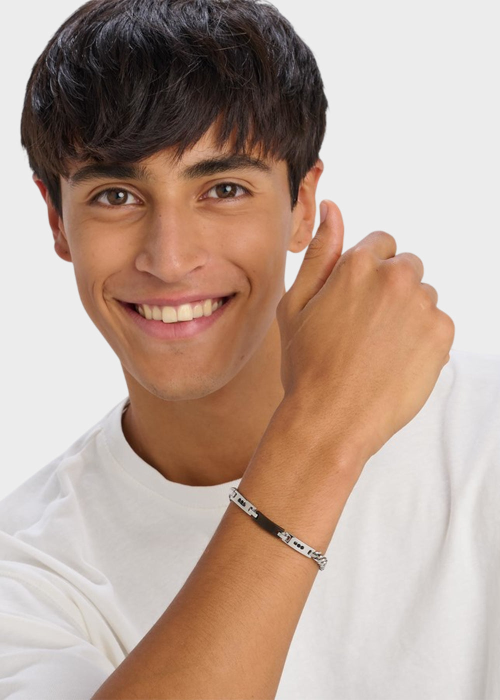 Bracciale catena Titan in acciaio con centrale con cristalli neri e finitura pvd colore rutenio