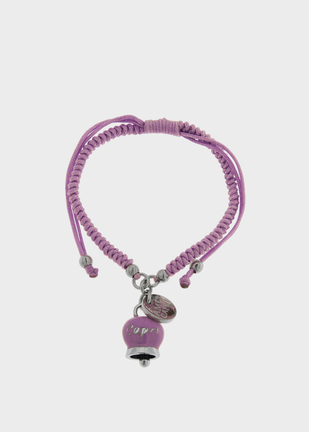 Bracciale in tessuto e Acciaio con Campanella Portafortuna Lilla Amethyst Orchid