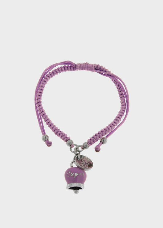 Bracciale in tessuto e Acciaio con Campanella Portafortuna Lilla Amethyst Orchid