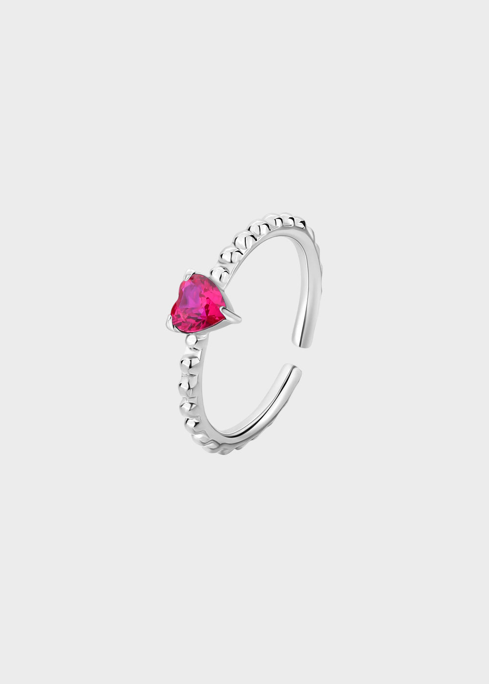 Anello regolabile Dazzly in acciaio con pietra a forma di cuore magenta