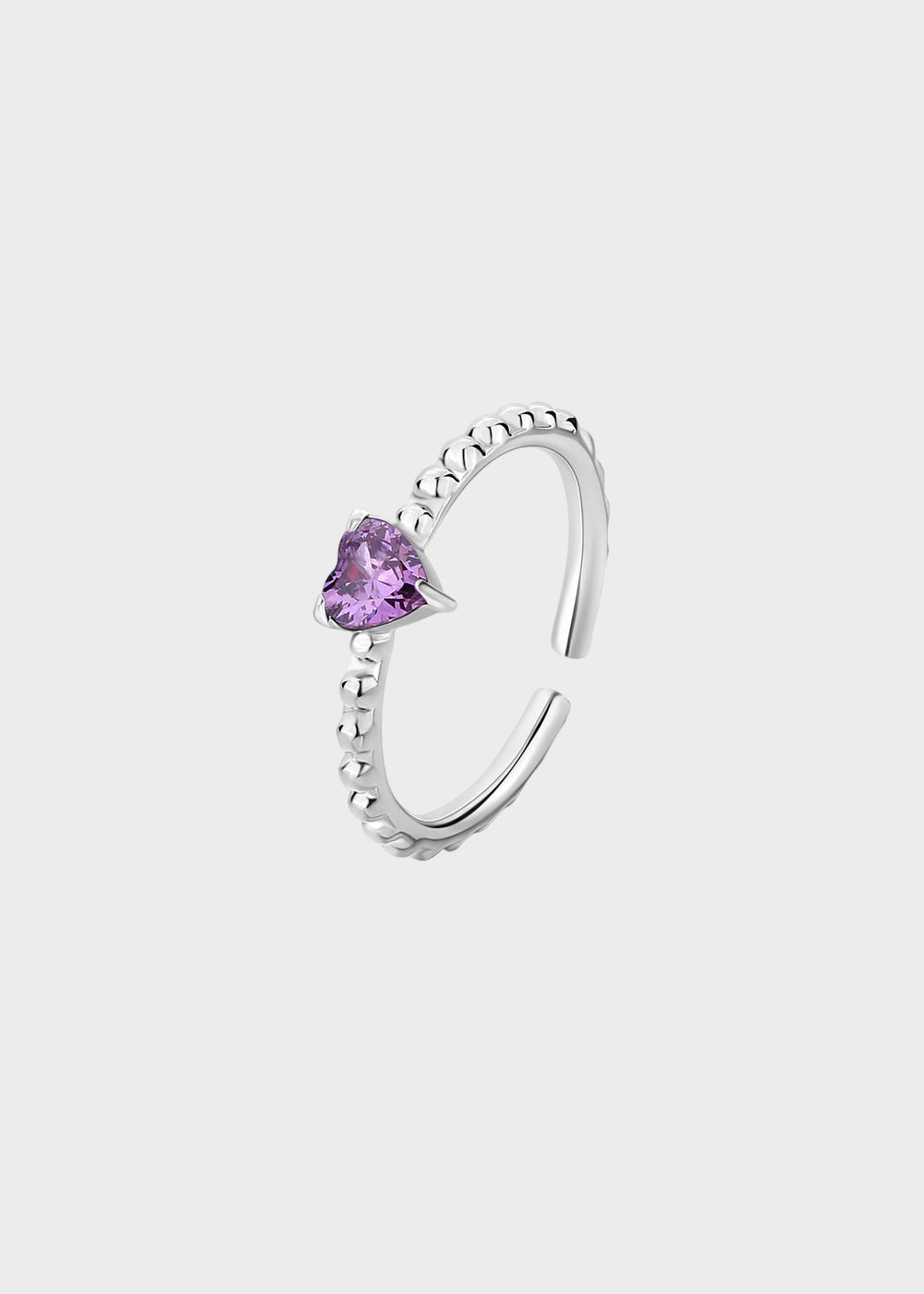 Anello regolabile Dazzly in acciaio con pietra a forma di cuore viola
