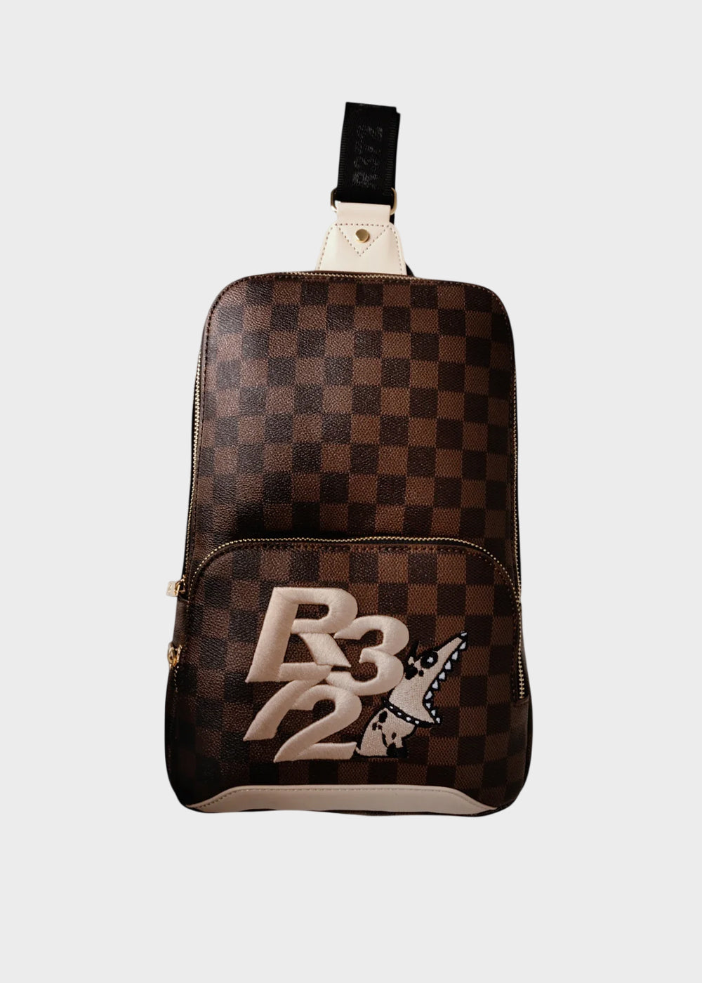 Borsello monospalla con logo ricamato frontale e trama a scacchi, "Limited Edition"