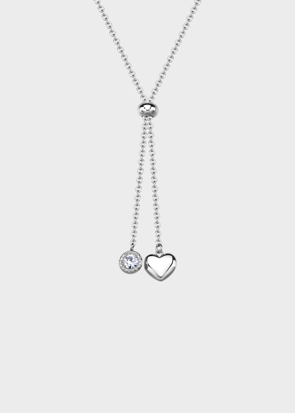 Collana Aurora a "Y" in acciaio con cuore e cristallo pendenti