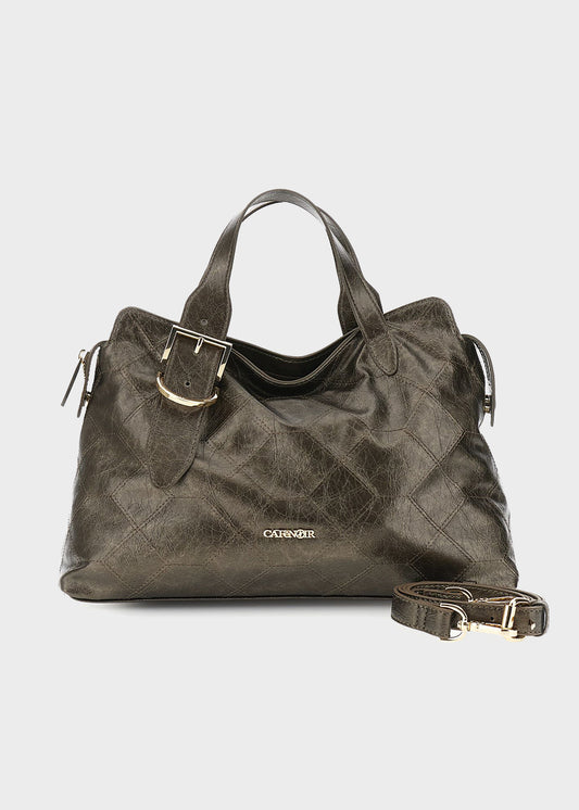 Borsa a mano in materiale metallizzato, con effetto geometrico