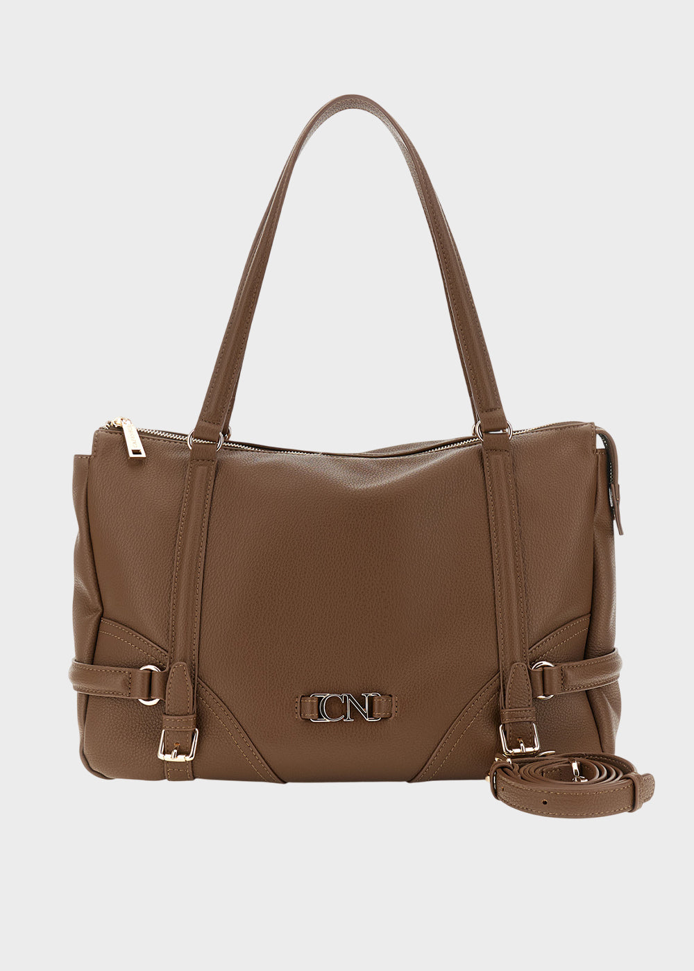 Borsa da spalla con tracolla e logo metallico-1