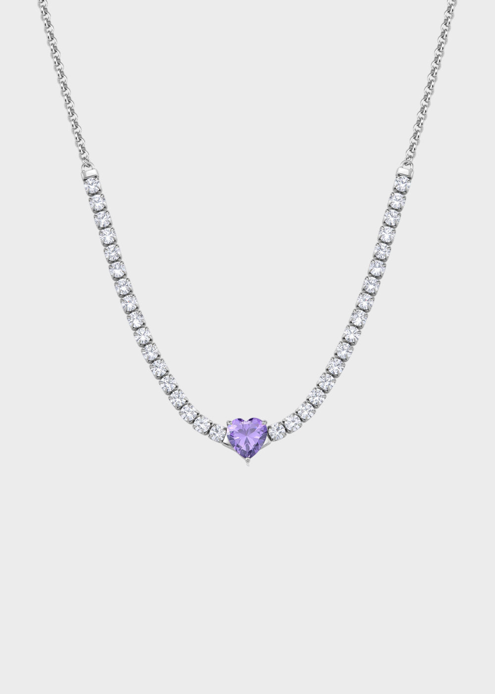 Collana Dazzly girocollo in acciaio con zirconi e zircone centrale a forma di cuore viola