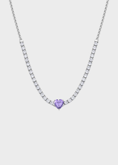 Collana Dazzly girocollo in acciaio con zirconi e zircone centrale a forma di cuore viola