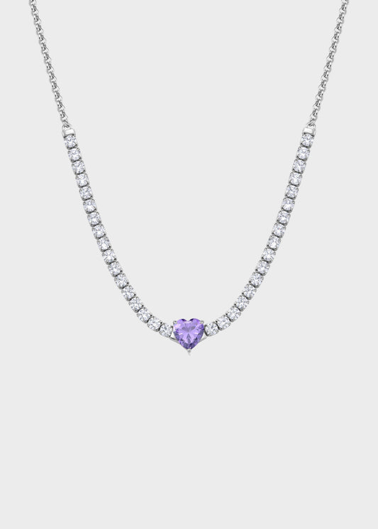 Collana Dazzly girocollo in acciaio con zirconi e zircone centrale a forma di cuore viola