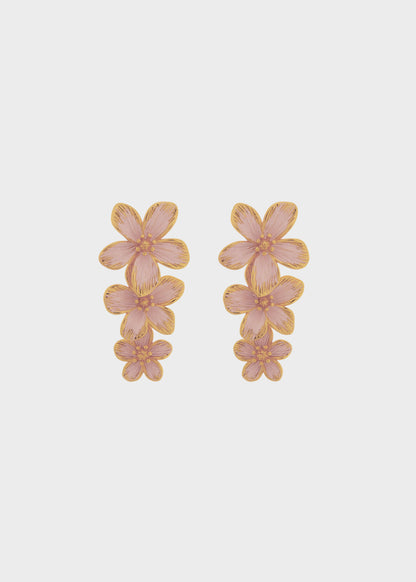 Orecchini pendenti in Metallo color oro con fiori rosa