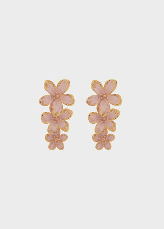 Orecchini pendenti in Metallo color oro con fiori rosa