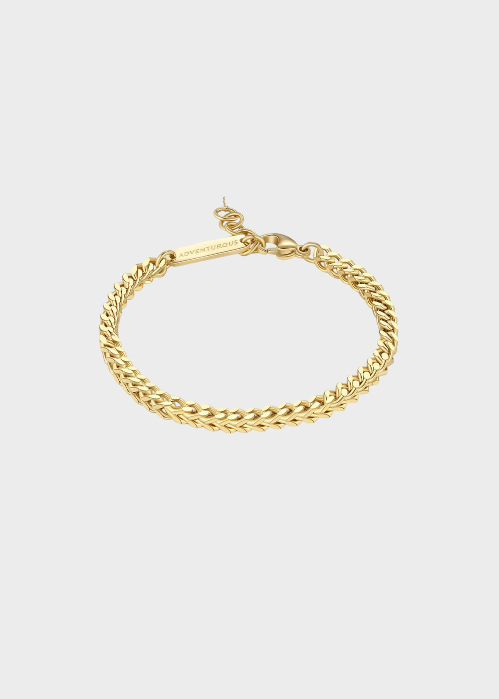 Bracciale catena Ripple a spiga quadrata in acciaio 316, finitura pvd oro 14K e barretta con incisione