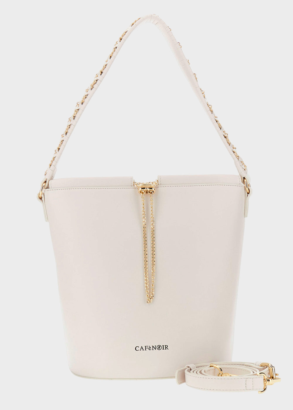 Borsa da spalla a secchiello con tracolla e catenina pendente