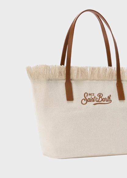 Borsa shopper City media in tessuto con frange