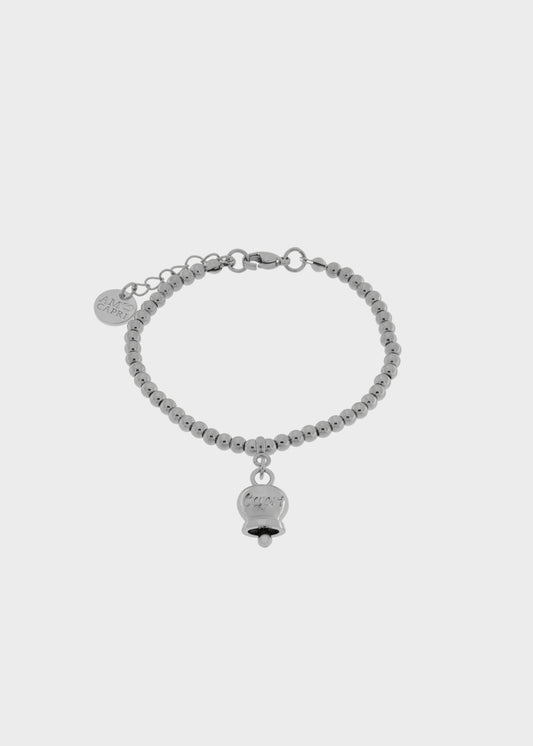 Bracciale in Acciaio a perline color argento con campanella pendente e scritta Capri