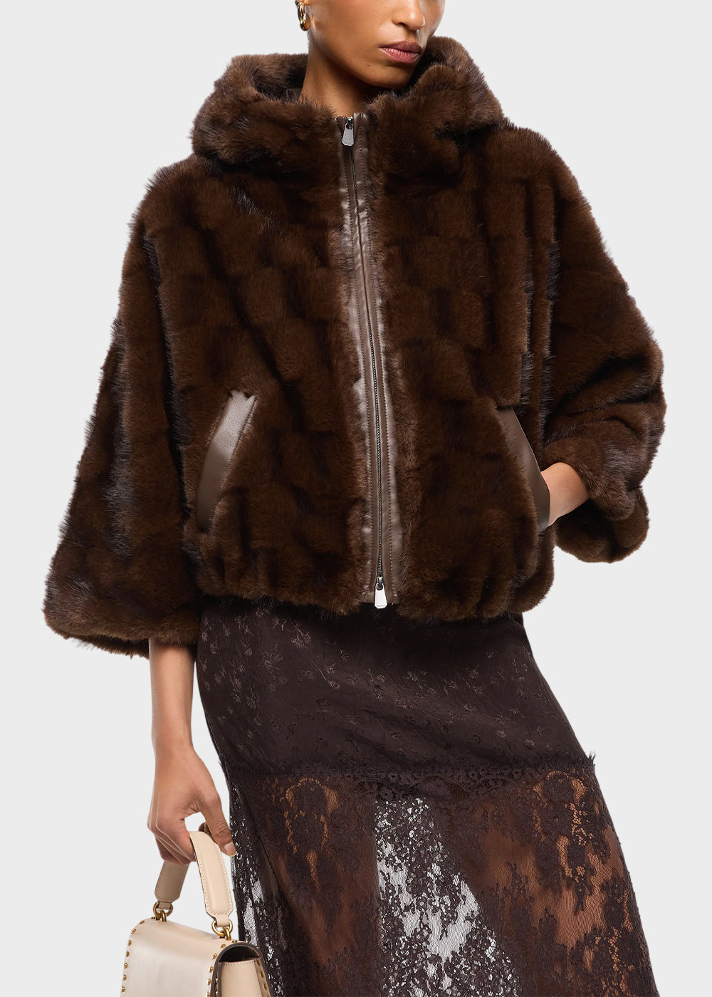 Giacca blouson effetto pelliccia con cappuccio