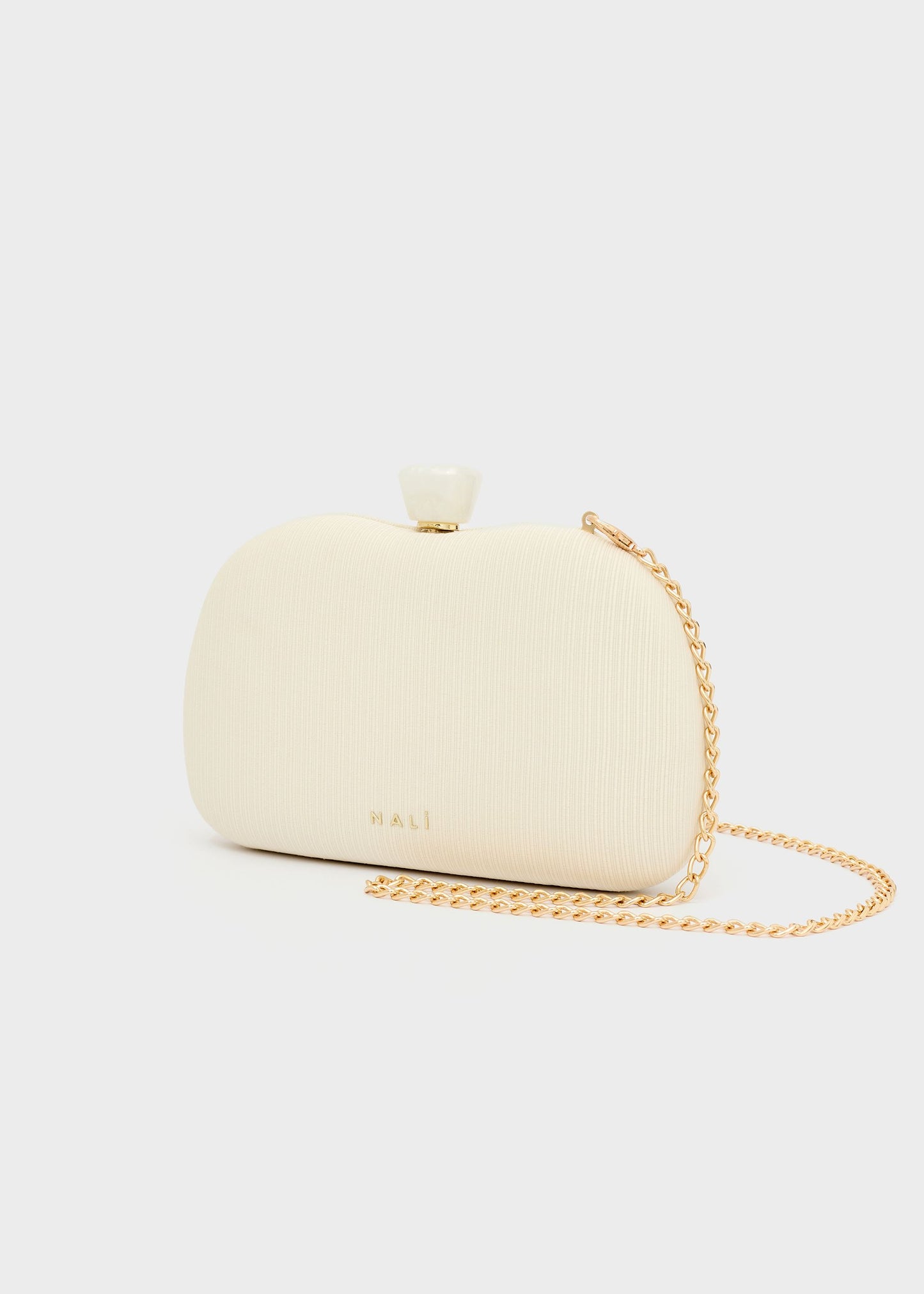 Clutch Sofia Plissé laminato con tracolla a catena